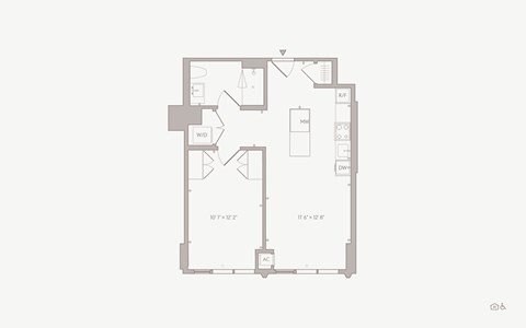 Floor plan for 1 bed, 1 bath